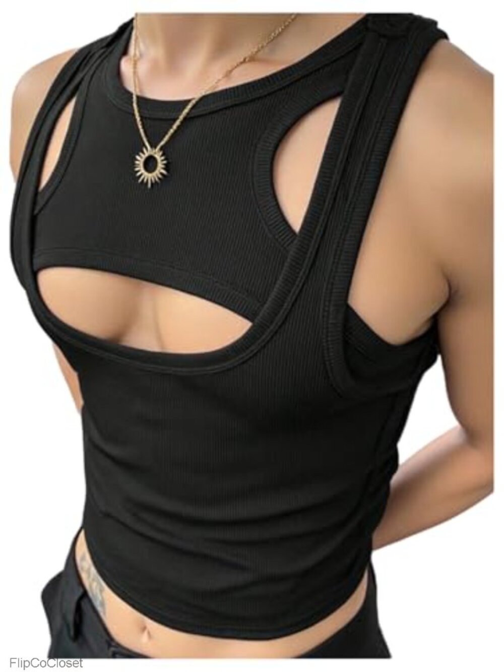 Men's 2 Piece Ribbed Knit Crop Tank Top Slim Fit Sleeveless Undershirt